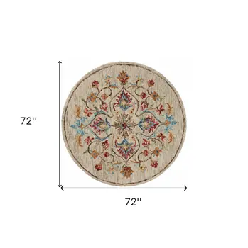 6' Beige Round Wool Hand Tufted Area Rug