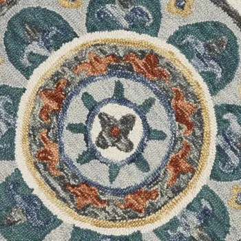 4' Green And Ivory Wool Hand Hooked Round Rug