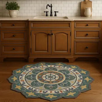 4' Green And Ivory Wool Hand Hooked Round Rug