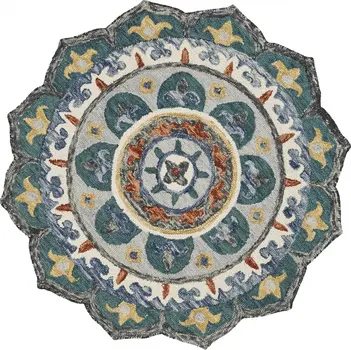 6' Green And Ivory Wool Hand Tufted Round Rug
