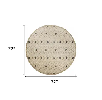 6' Round Cream and Blue Striped Diamonds Area Rug