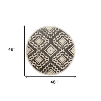4' Round Gray and Cream Geometric Area Rug