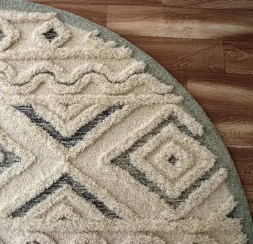 6' Round Cream Modern Geometric Area Rug