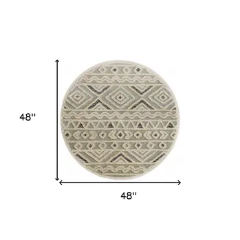 4' Round Cream Modern Geometric Area Rug