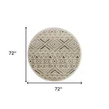 6' Round Cream Modern Geometric Area Rug