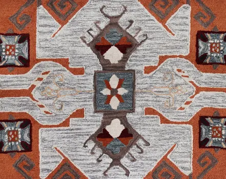 6' Blue And Red Wool Hand Tufted Octagon Rug