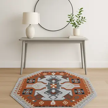 6' Blue And Red Wool Hand Tufted Octagon Rug
