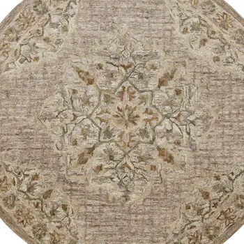 4' Round Beige Distressed Medallion Area Rug