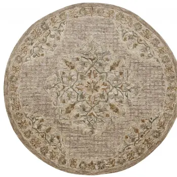 4' Round Beige Distressed Medallion Area Rug
