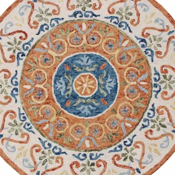 4' Round Orange Traditional Medallion Area Rug