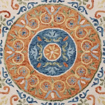 6' Round Orange Traditional Medallion Area Rug