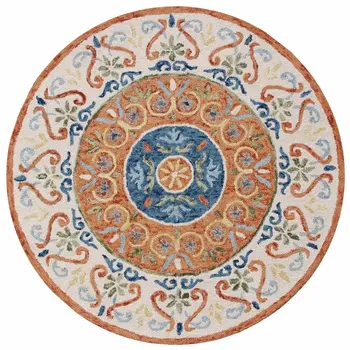 6' Round Orange Traditional Medallion Area Rug