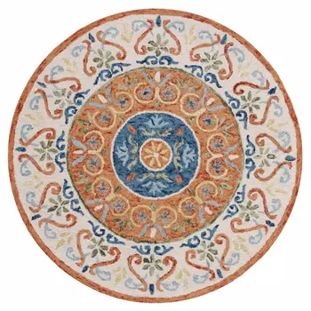6' Round Orange Traditional Medallion Area Rug
