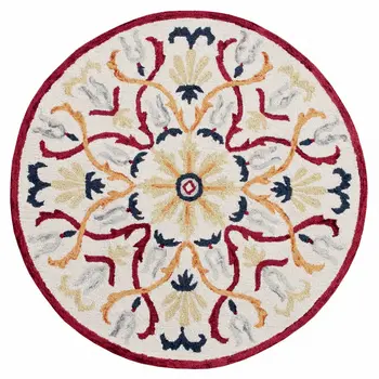 4' Round Red and Ivory Floral Filigree Area Rug
