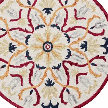 6' Red And Ivory Round Wool Hand Tufted Area Rug