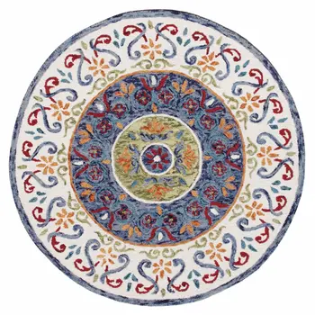 4' Round Blue and White Ornate Medallion Area Rug