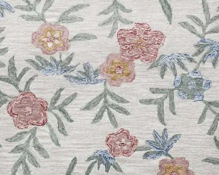 4' Round Gray Floral Traditional Area Rug