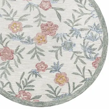 6' Ivory And Blue Round Wool Hand Hooked Handmade Area Rug
