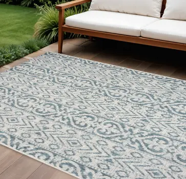 8' X 10' Blue And White Indoor Outdoor Area Rug