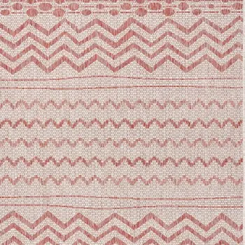 8' X 10' Beige And Red Chevron Indoor Outdoor Area Rug