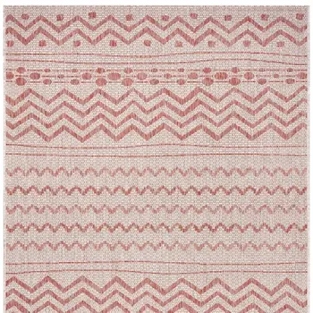 8' X 10' Beige And Red Chevron Indoor Outdoor Area Rug
