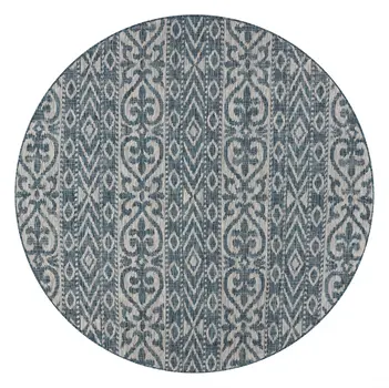 8' X 8' Blue And Gray Round Indoor Outdoor Area Rug