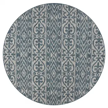8' X 8' Blue And Gray Round Indoor Outdoor Area Rug