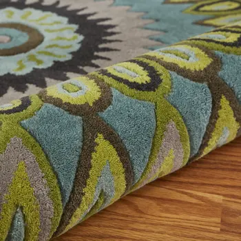 5' Green Wool Hand Tufted Round Rug