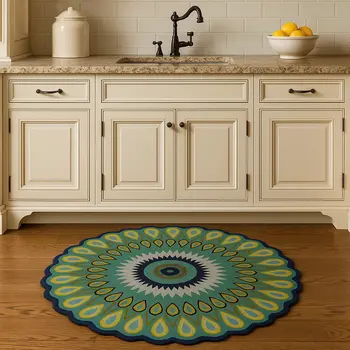 5' Green Wool Hand Tufted Round Rug