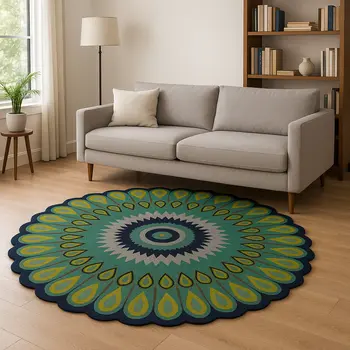 8' Green Wool Hand Tufted Round Rug