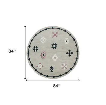 7' Gray Round Wool Hand Hooked Handmade Area Rug
