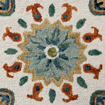7' Round Orange and White Paisley Area Rug