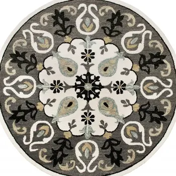 7' Gray Round Wool Hand Hooked Handmade Area Rug