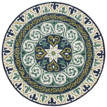 5' Round Blue and Green Ornate Medallion Area Rug