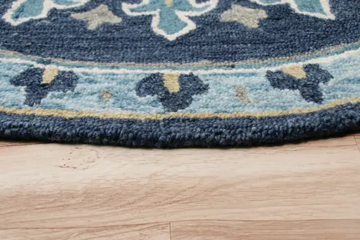 7' Round Blue Floral Medallion Area Rug