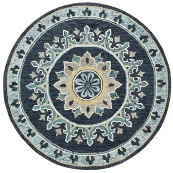 7' Round Blue Floral Medallion Area Rug