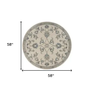 5' Light Blue Round Wool Hand Tufted Area Rug