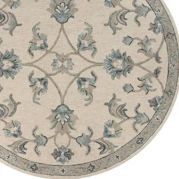 7' Light Blue Round Wool Hand Tufted Area Rug