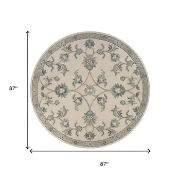 7' Light Blue Round Wool Hand Tufted Area Rug