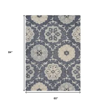 5' X 7' Blue And Gray Wool Hand Tufted Area Rug