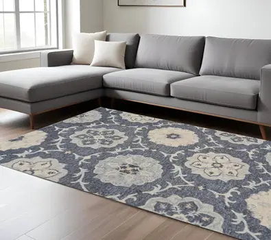 7' X 9' Blue And Gray Wool Hand Tufted Area Rug