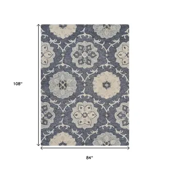 7' X 9' Blue And Gray Wool Hand Tufted Area Rug