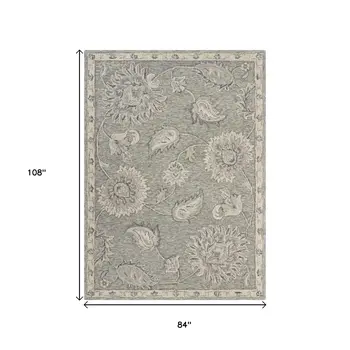 7' X 9' Gray Wool Hand Tufted Area Rug