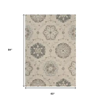 5' X 7' Blue And Ivory Wool Hand Tufted Area Rug