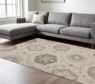 7' X 9' Blue And Ivory Wool Hand Tufted Area Rug