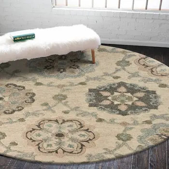 7' Blue And Ivory Round Wool Hand Tufted Area Rug