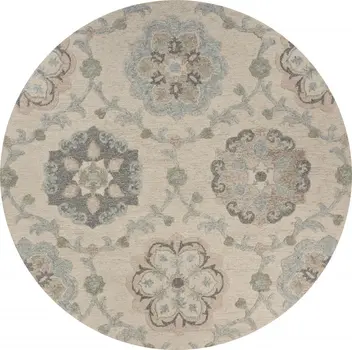 7' Blue And Ivory Round Wool Hand Tufted Area Rug