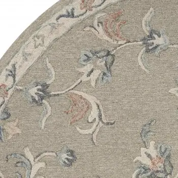 7' Gray Round Wool Hand Tufted Area Rug