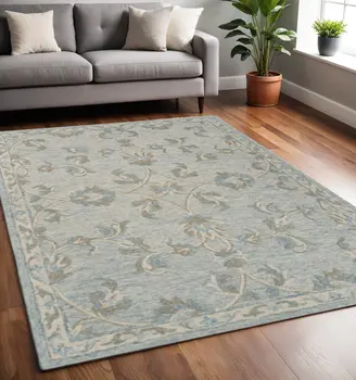5' X 7' Blue And Ivory Wool Hand Tufted Area Rug