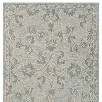 7' X 9' Blue And Ivory Wool Hand Tufted Area Rug